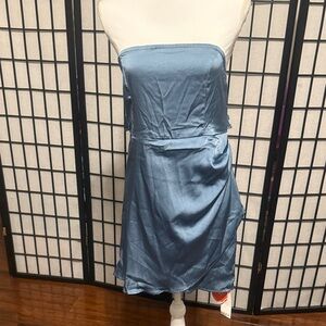 Cider Strapless Dress in Light Blue Satin